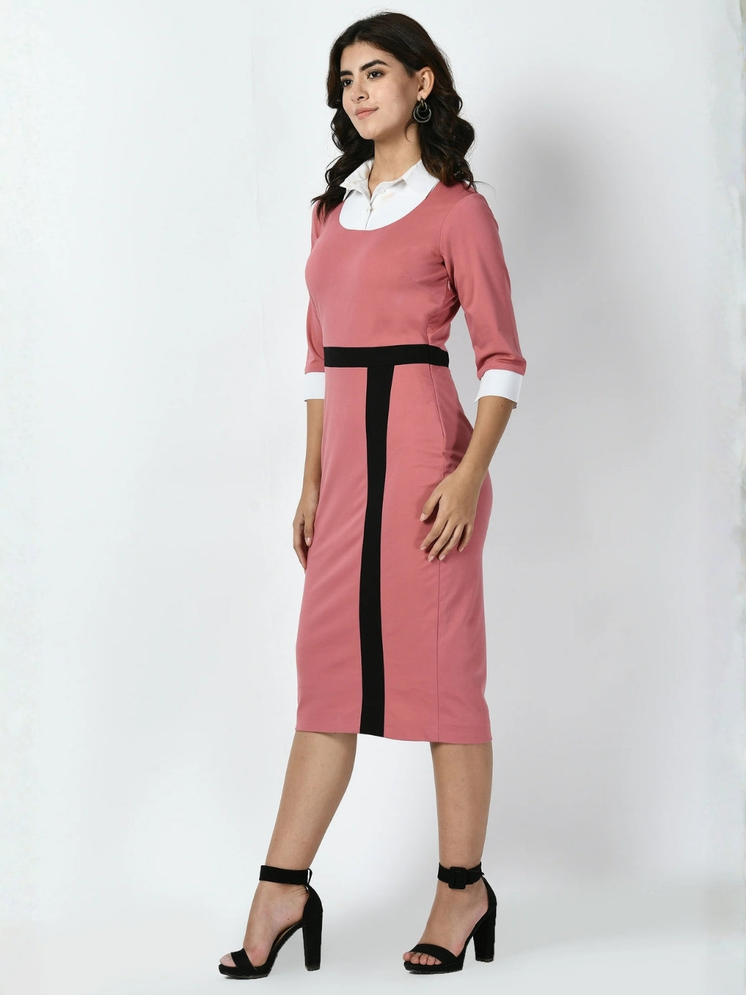 Exude Paramount Shirt Colour blocked Sheath Dress Watermelon Pink Dresses