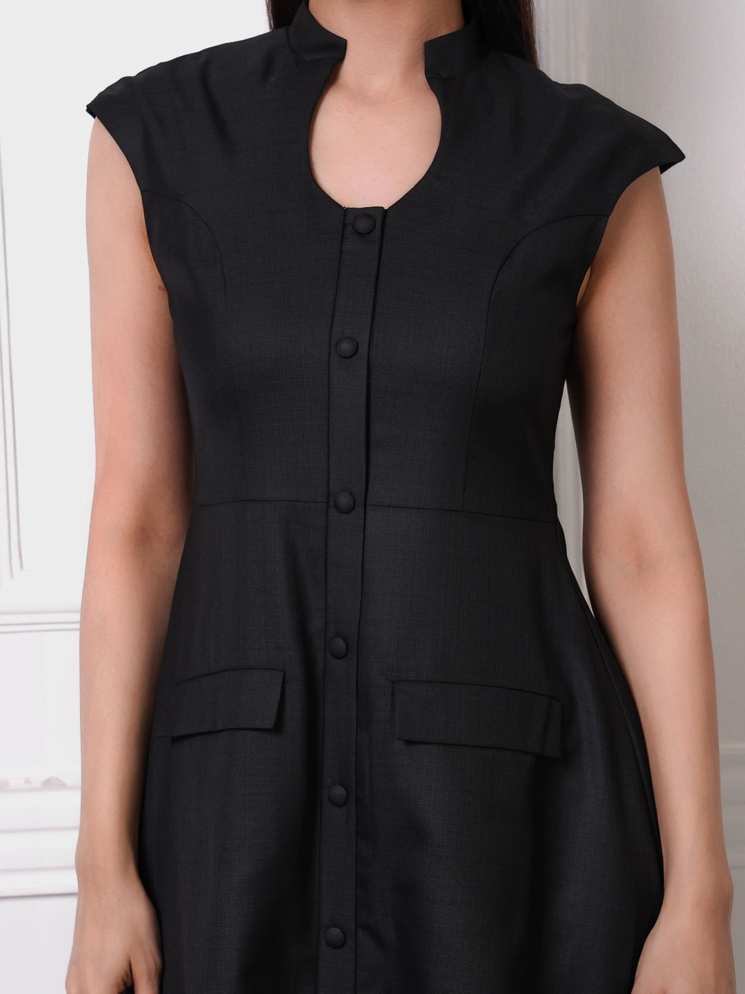 Exude Noir Button-Down Fit & Flare Dress