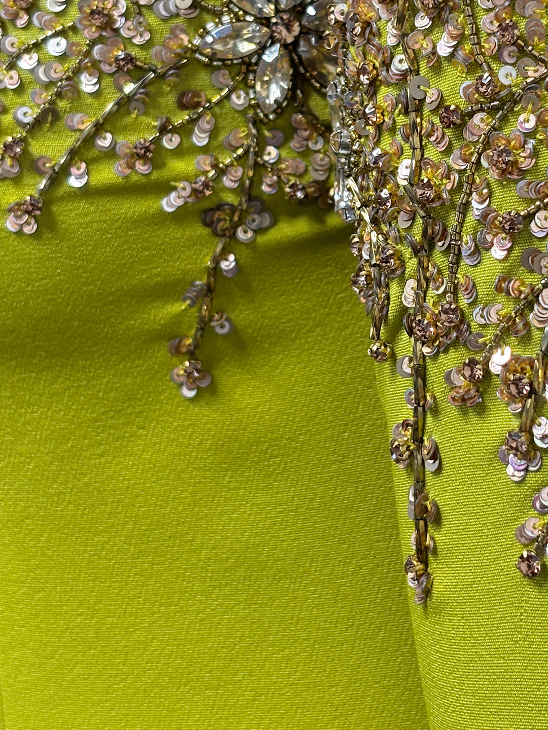 Lime Green Off-Shoulder Embroidered Dress