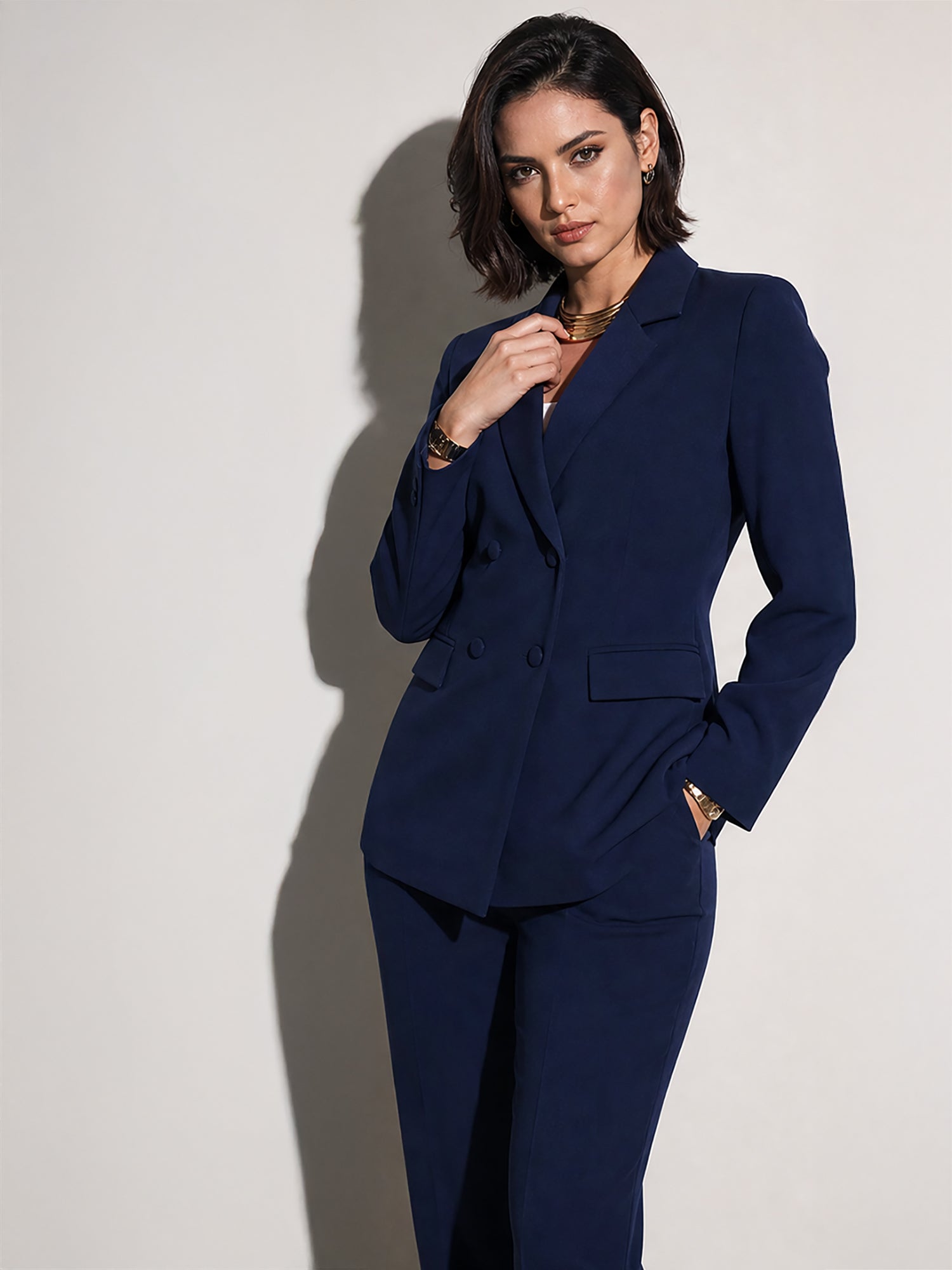 Exude Radiant Reverie Blazer Suit with Trousers (Navy)