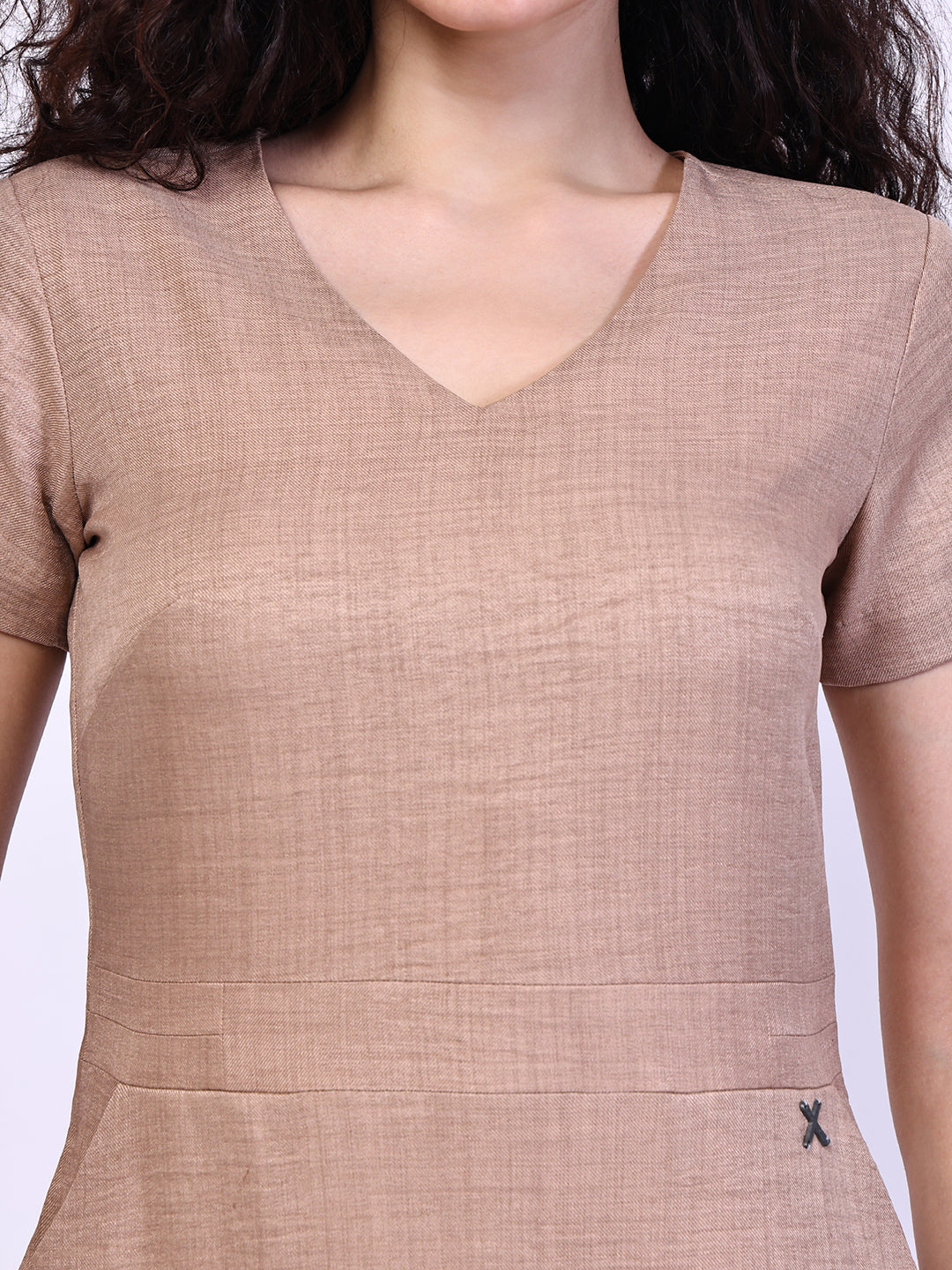 Exude Composure Sheath Midi Dress (Beige)
