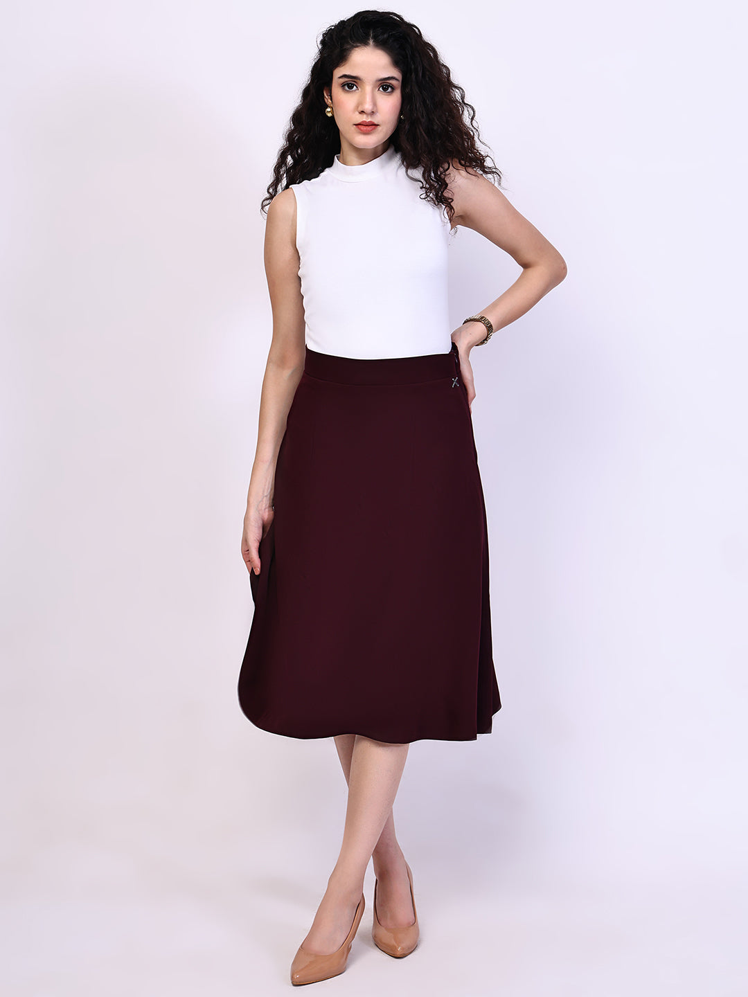 Exude Loyalty Solid A-line Skirt Wine Skirt