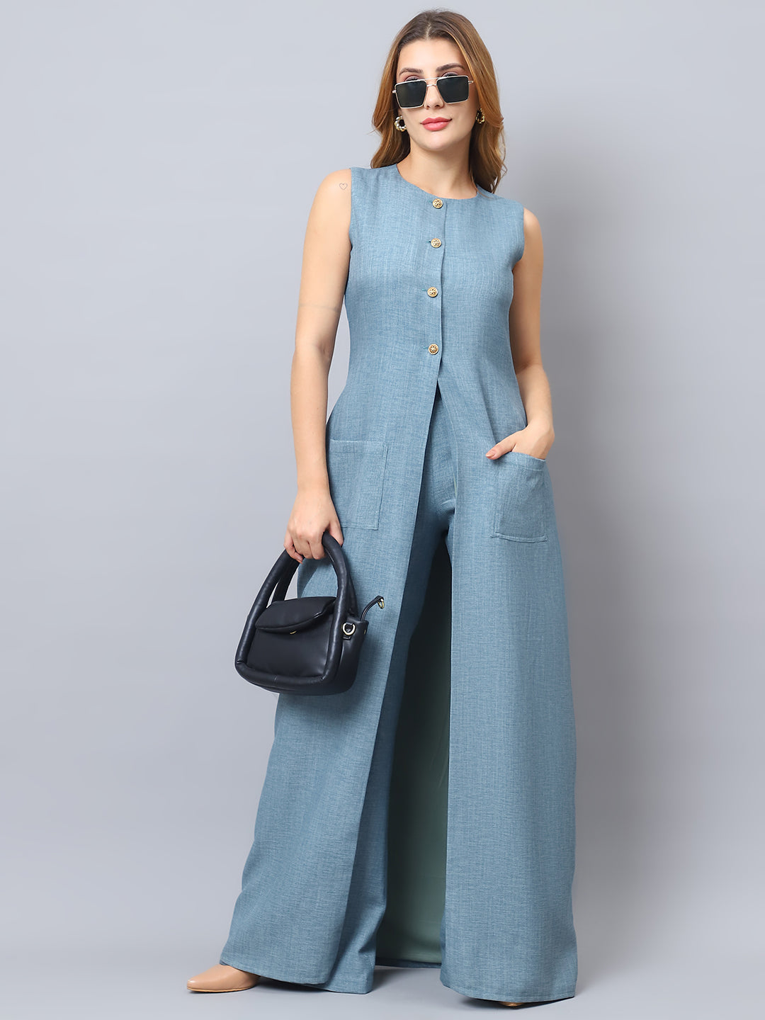 Exude Luxe Linen Set Cyan
