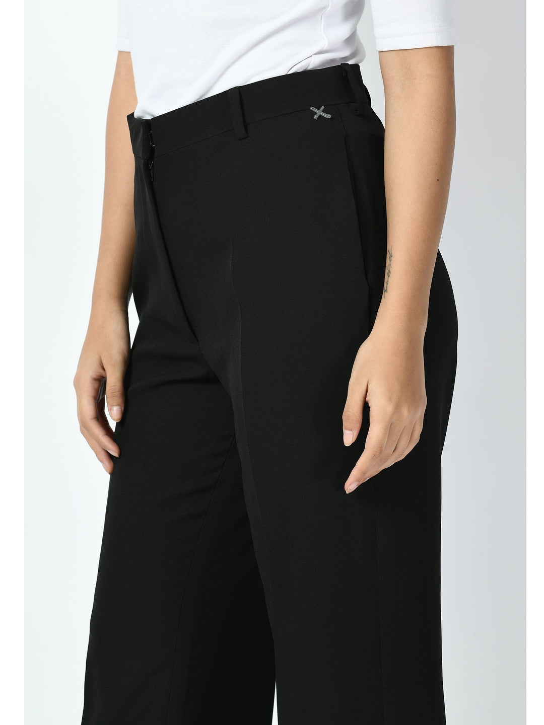 Exude Eminence Solid Bootcut Trousers Black Trouser