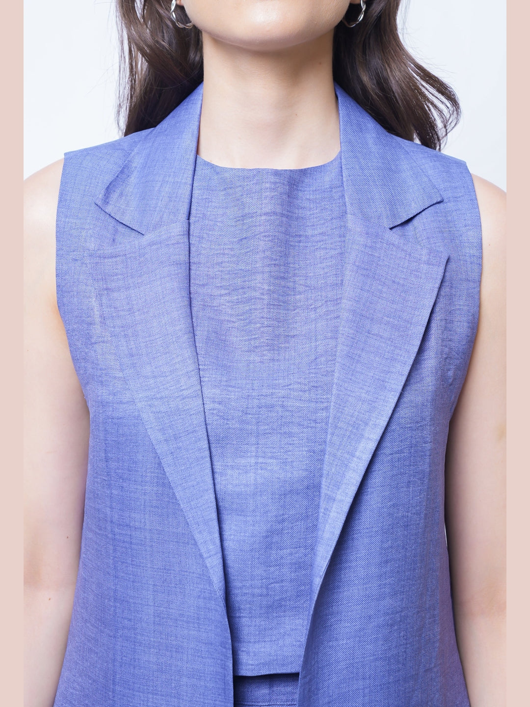 Exude Lustrous Long Jacket , Top with Wide Leg Trouser Twill Blue Co-ord Sets
