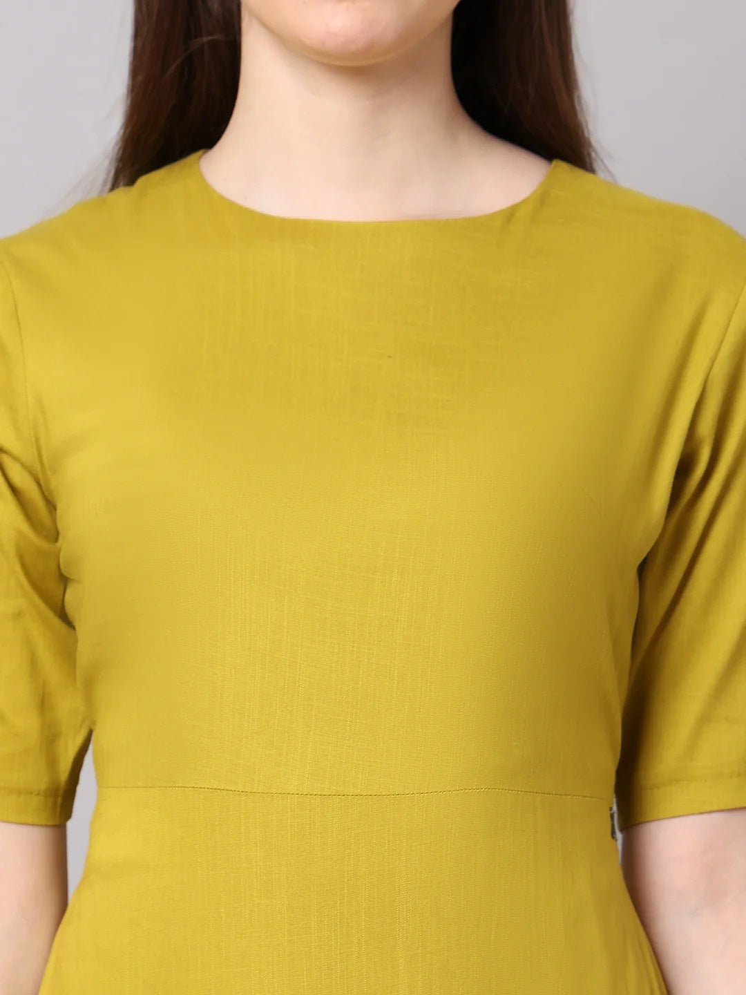 Exude Resilient Radiance Midi Flare Dress with Sleeves Lime Dresses