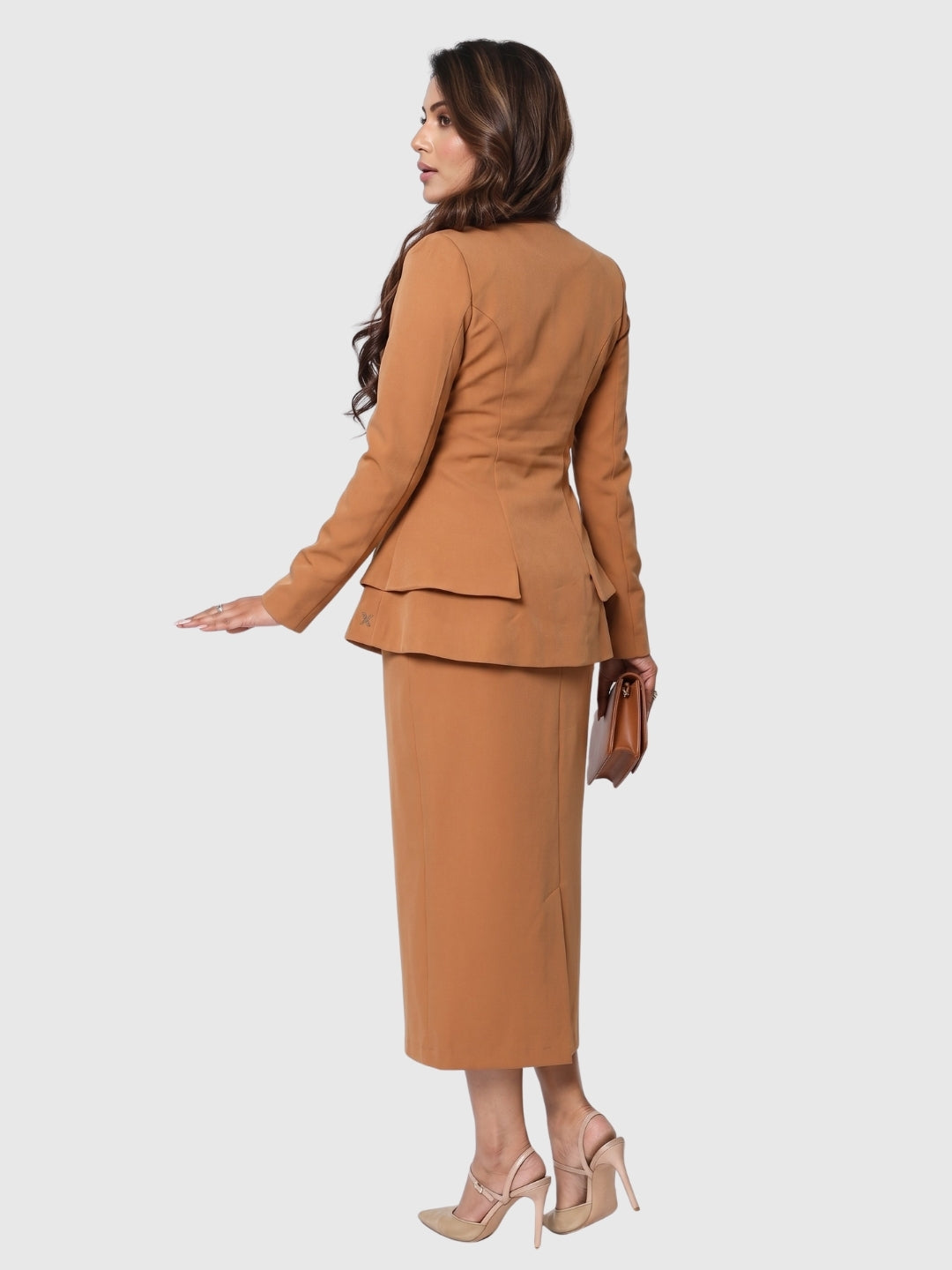 Exude Mocha Peplum Blazer Dress Set