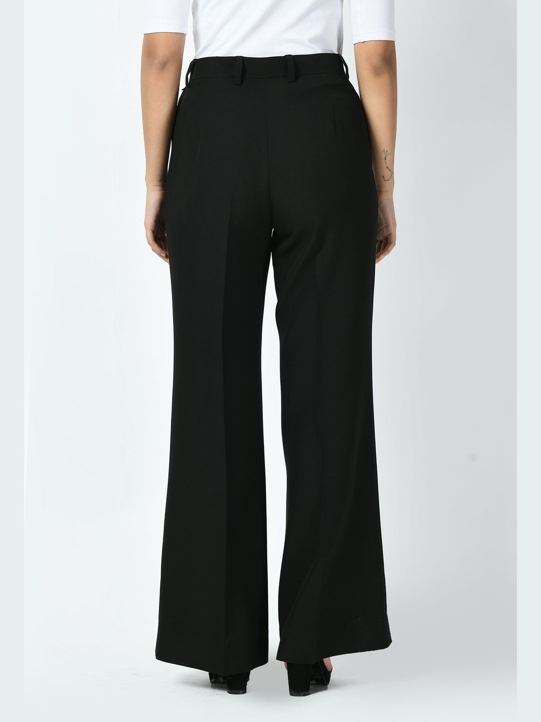 Exude Eminence Solid Bootcut Trousers Black Trouser