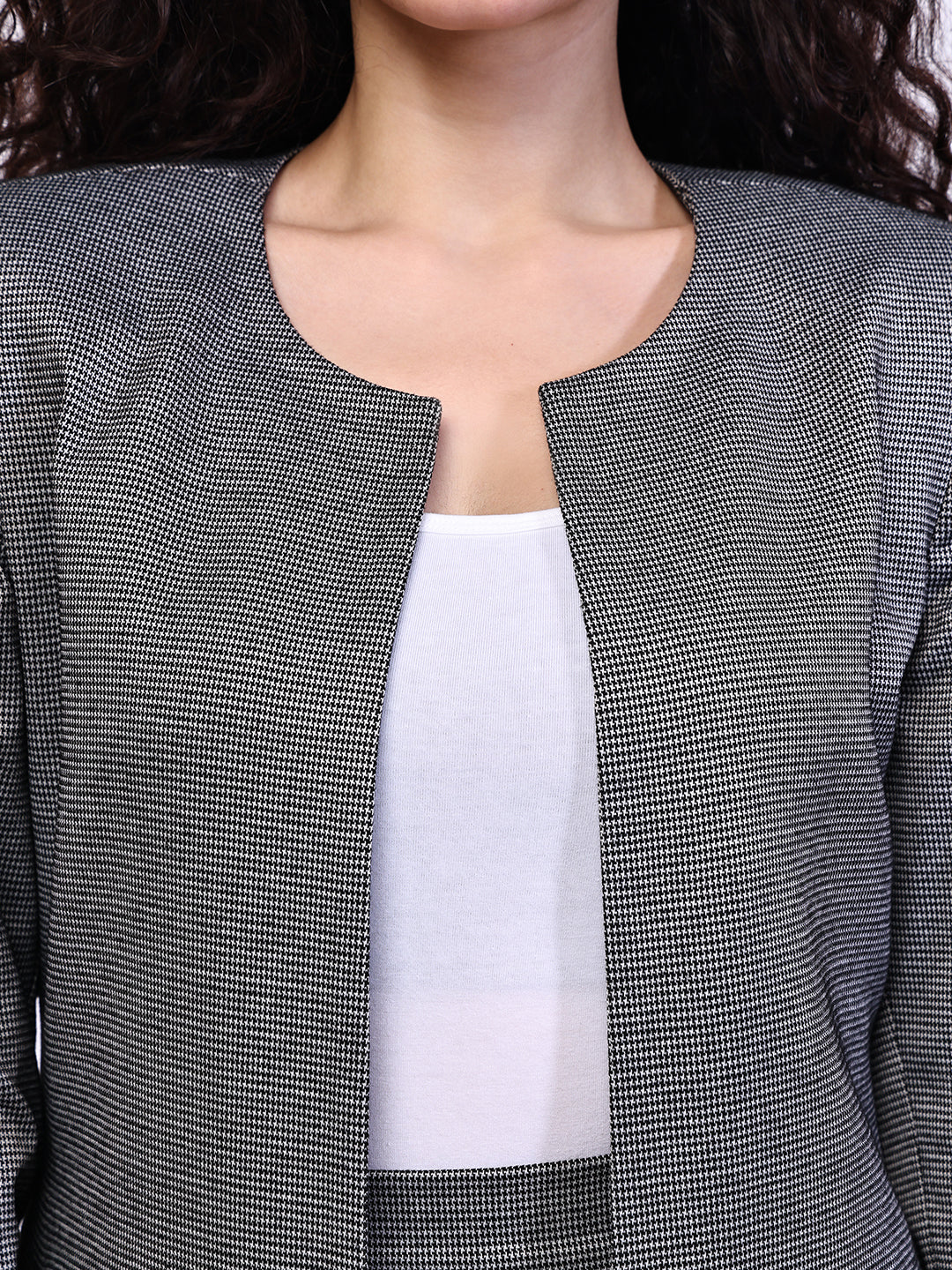 Exude Crowned Confidence Long Blazer and Midi A-line Skirt (Black-White)