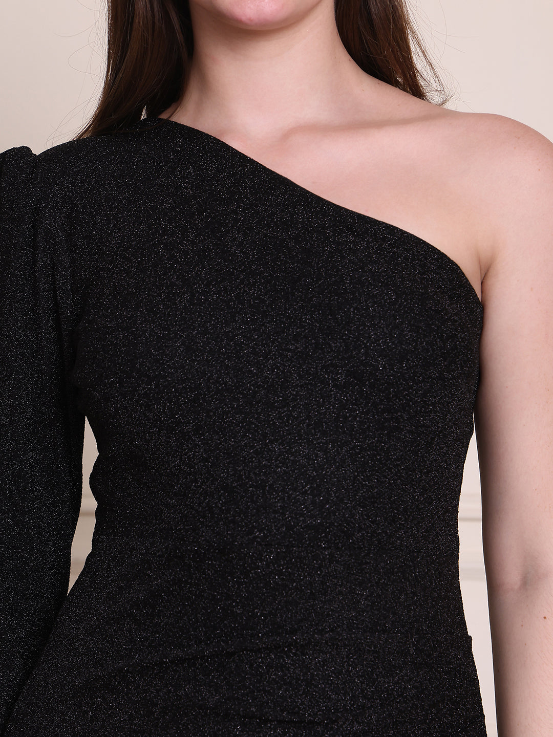 Exude Exquisite Glow Black-Shoulder Gown