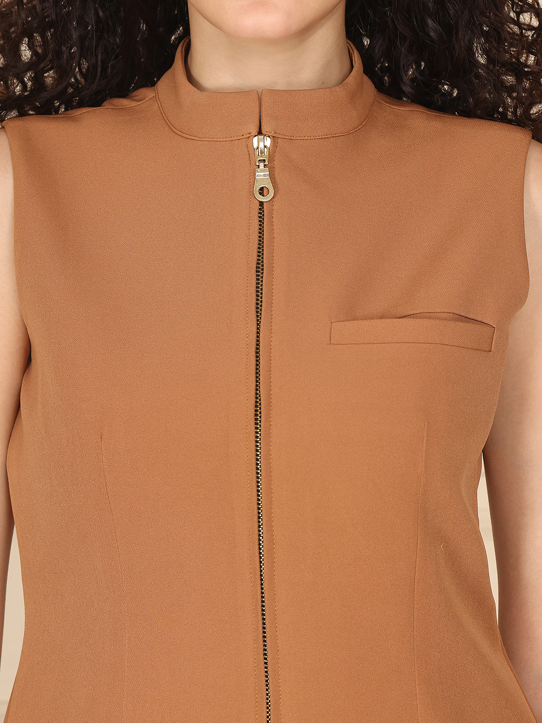 Exude Pleat & Polish Skirt and Waistcoat Set Beige