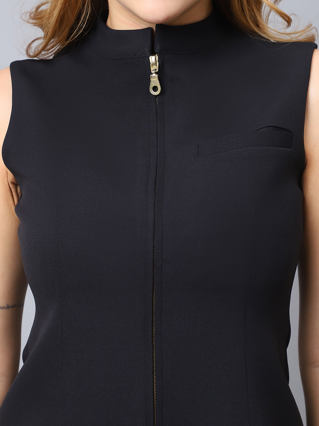 Zip-Front Waistcoat & Wide-Leg Trouser Set Black