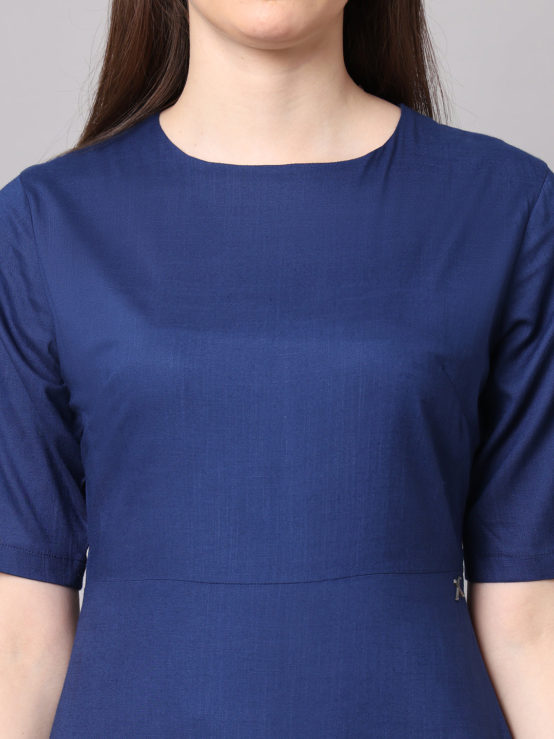 Exude Resilient Radiance Midi Flare Dress with Sleeves Navy Dresses