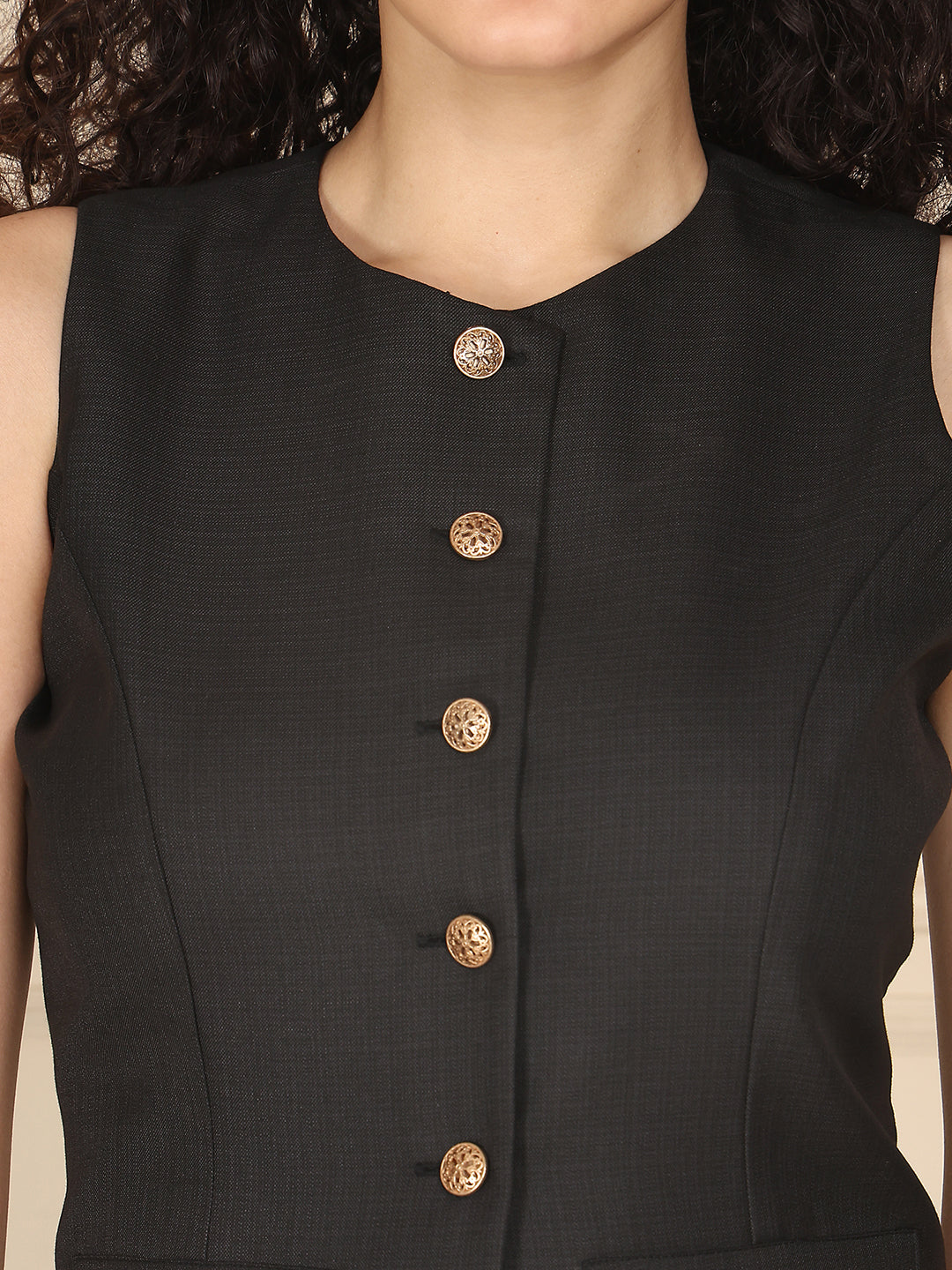 Exude Golden Hour Glam 2 Piece Suiting Fabric Set With Gold Button Detail