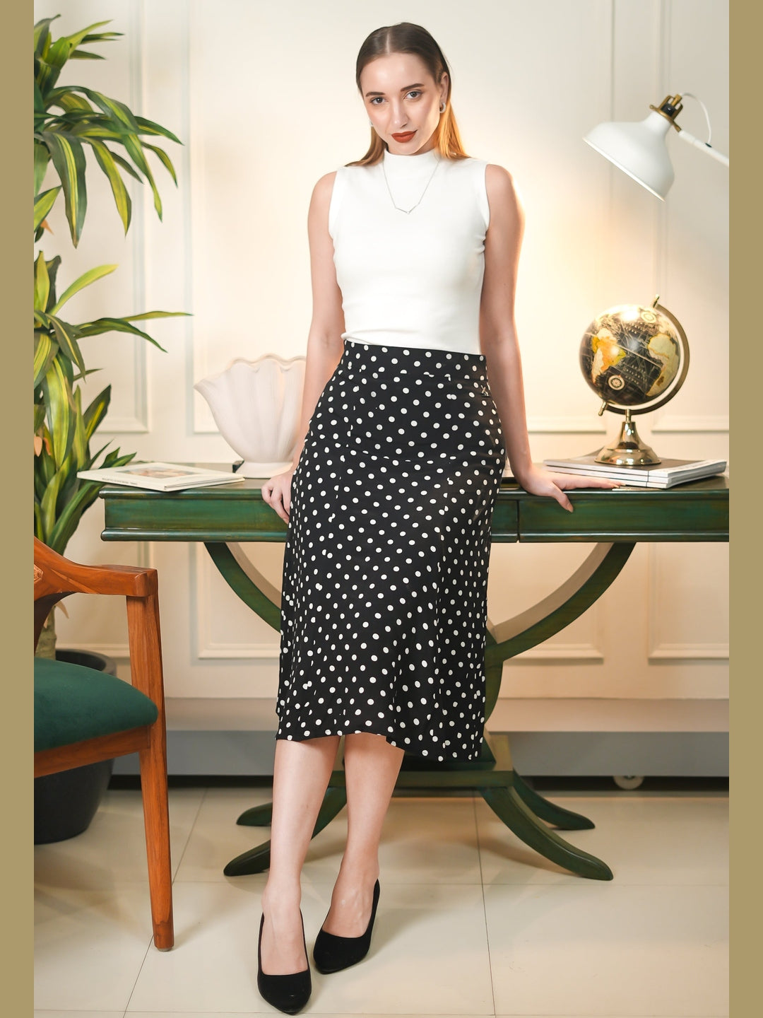 Exude Sculpted Styles Polka Dot Skirt Black Skirts
