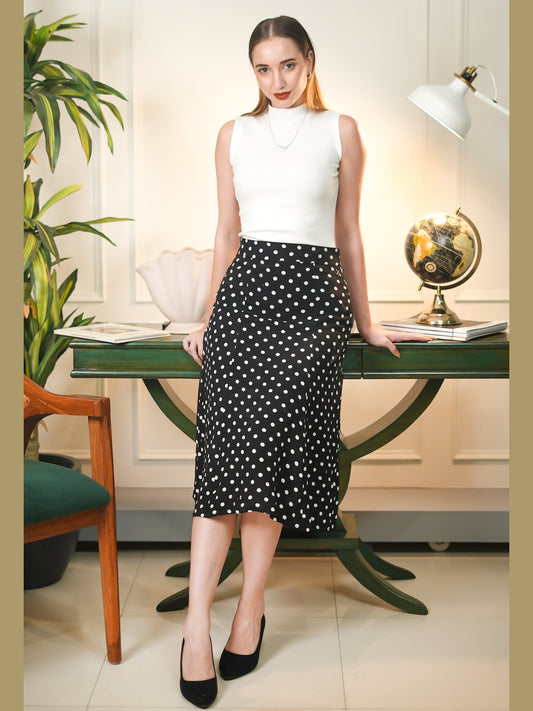 Exude Sculpted Styles Polka Dot Skirt Black Skirts