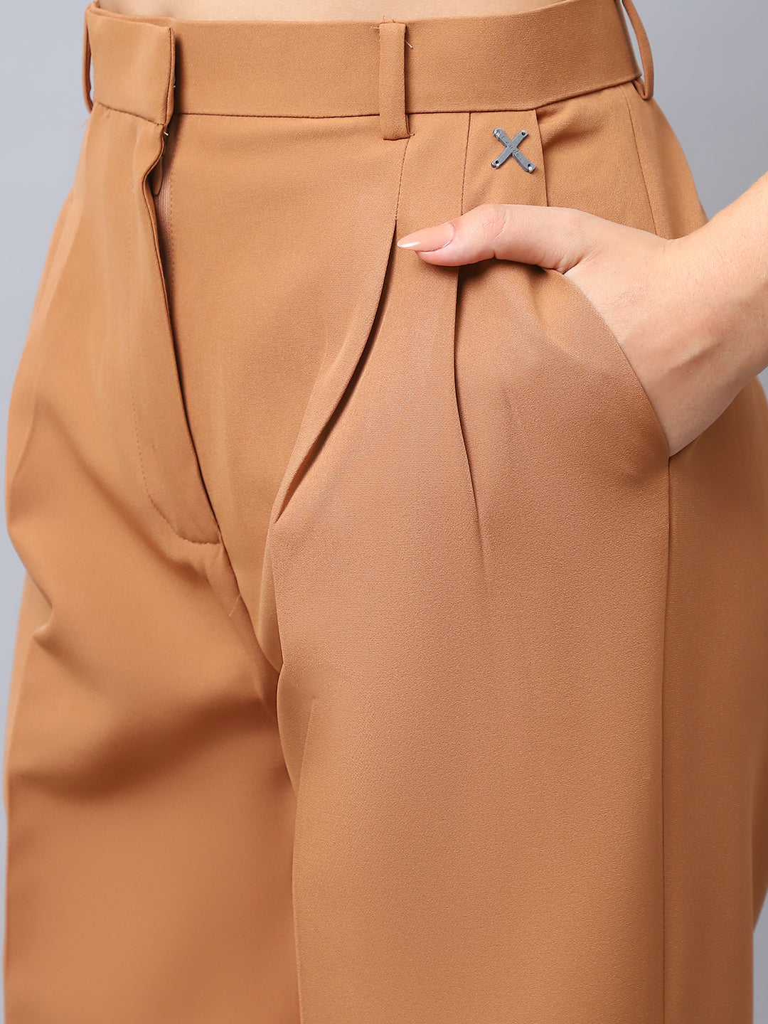 Exude Influence Solid Wide Leg Trousers Beige Trouser