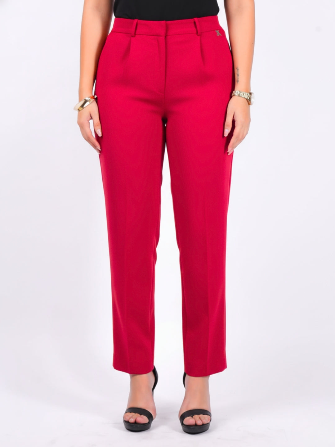 Exude Red Tapered Straight Pants Trousers
