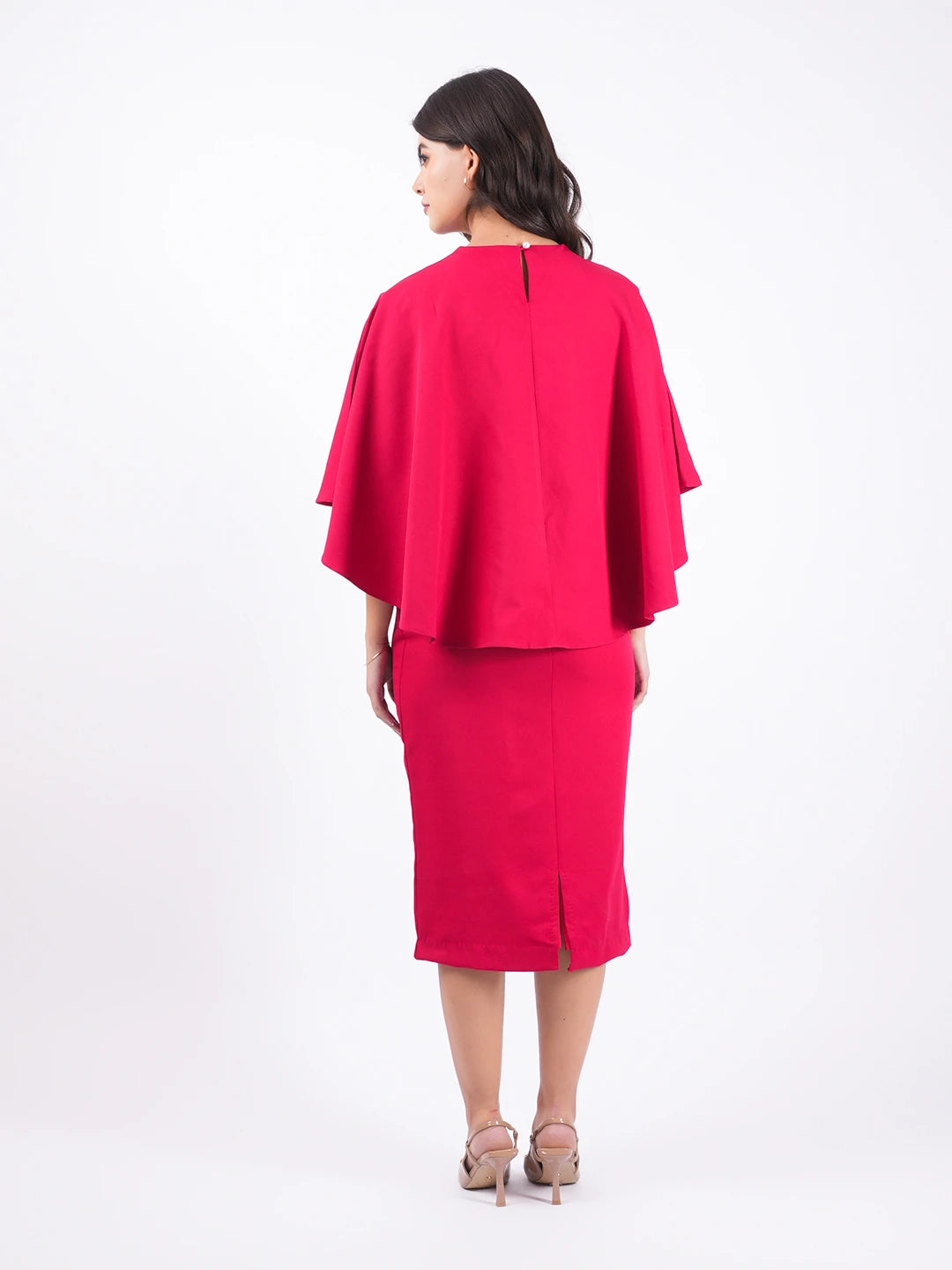 Exude Ruby Aura Cape Dress