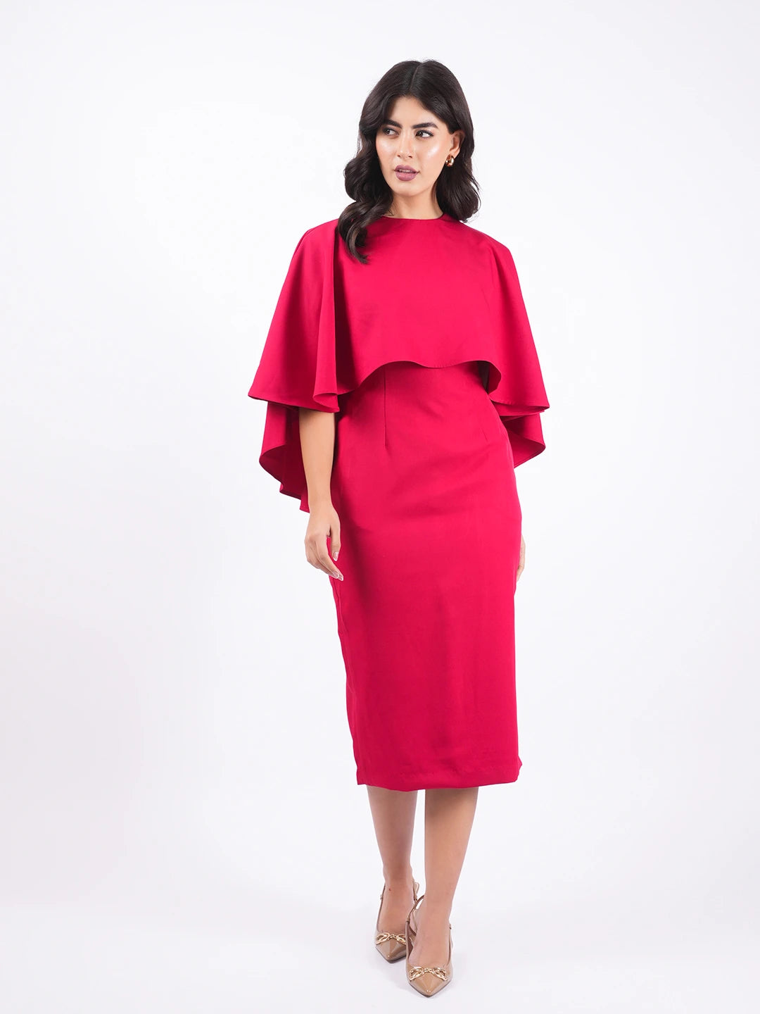 Exude Ruby Aura Cape Dress