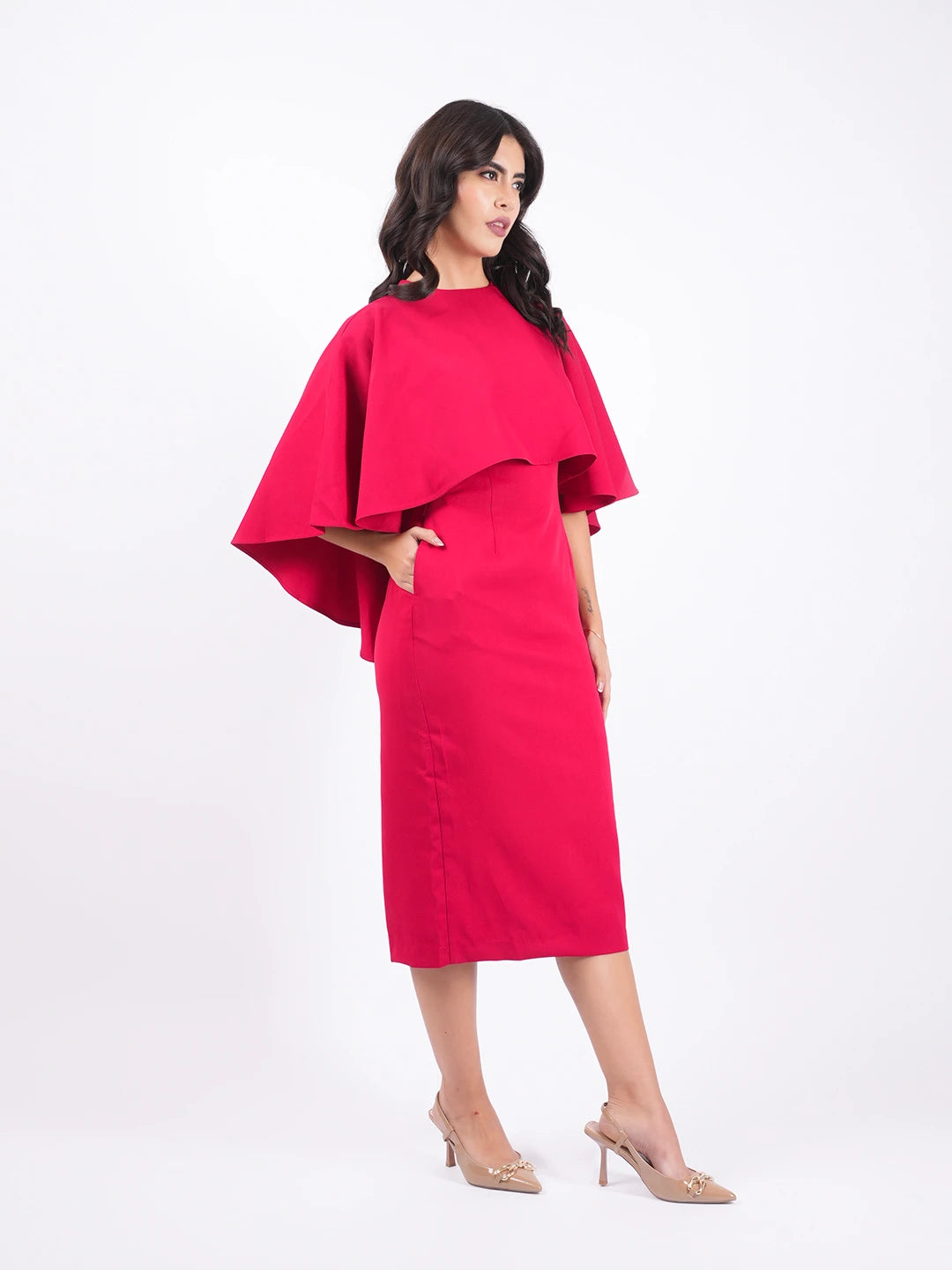 Exude Ruby Aura Cape Dress