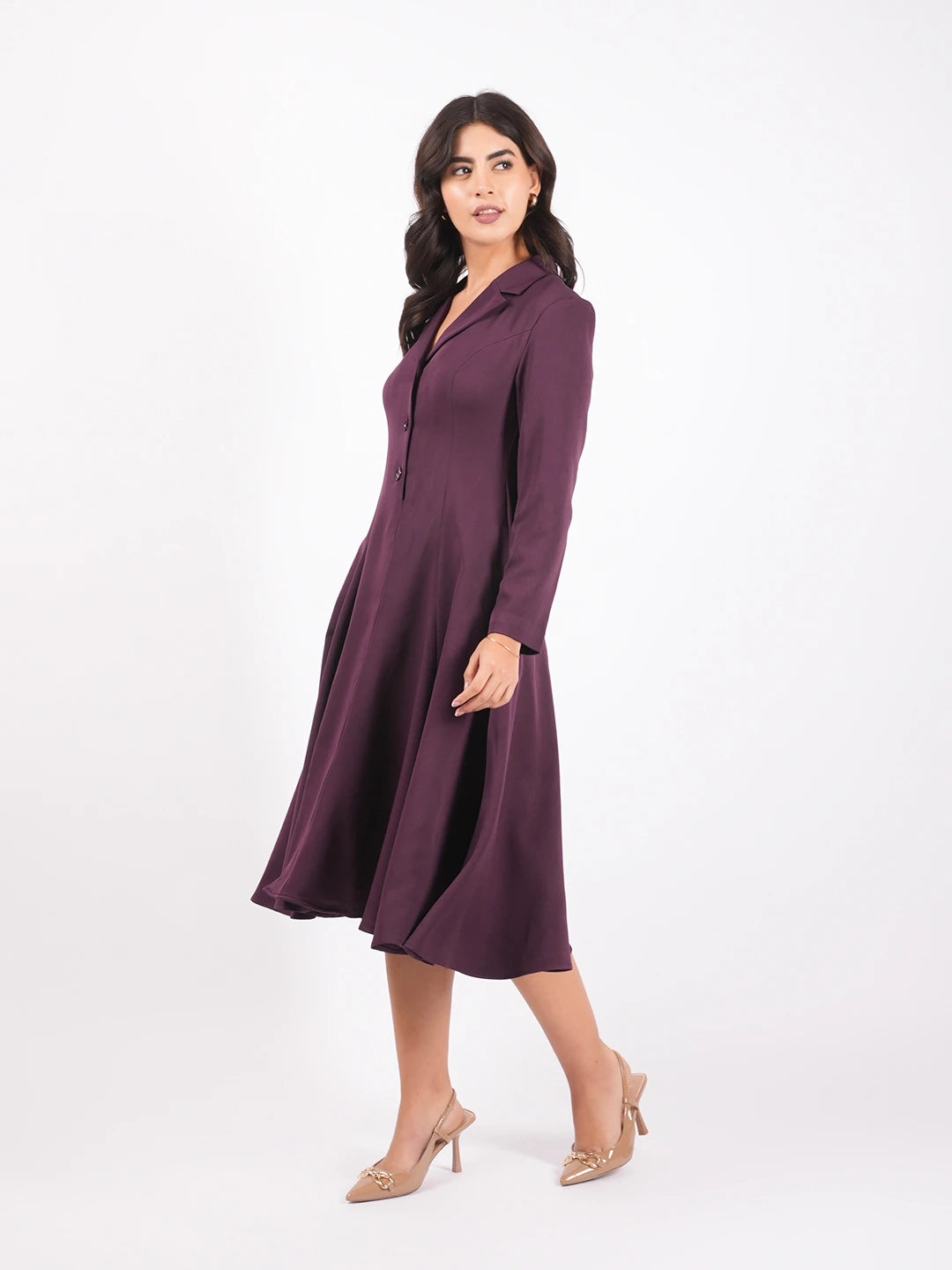 Exude Plum Enchant Flare Coat Dress