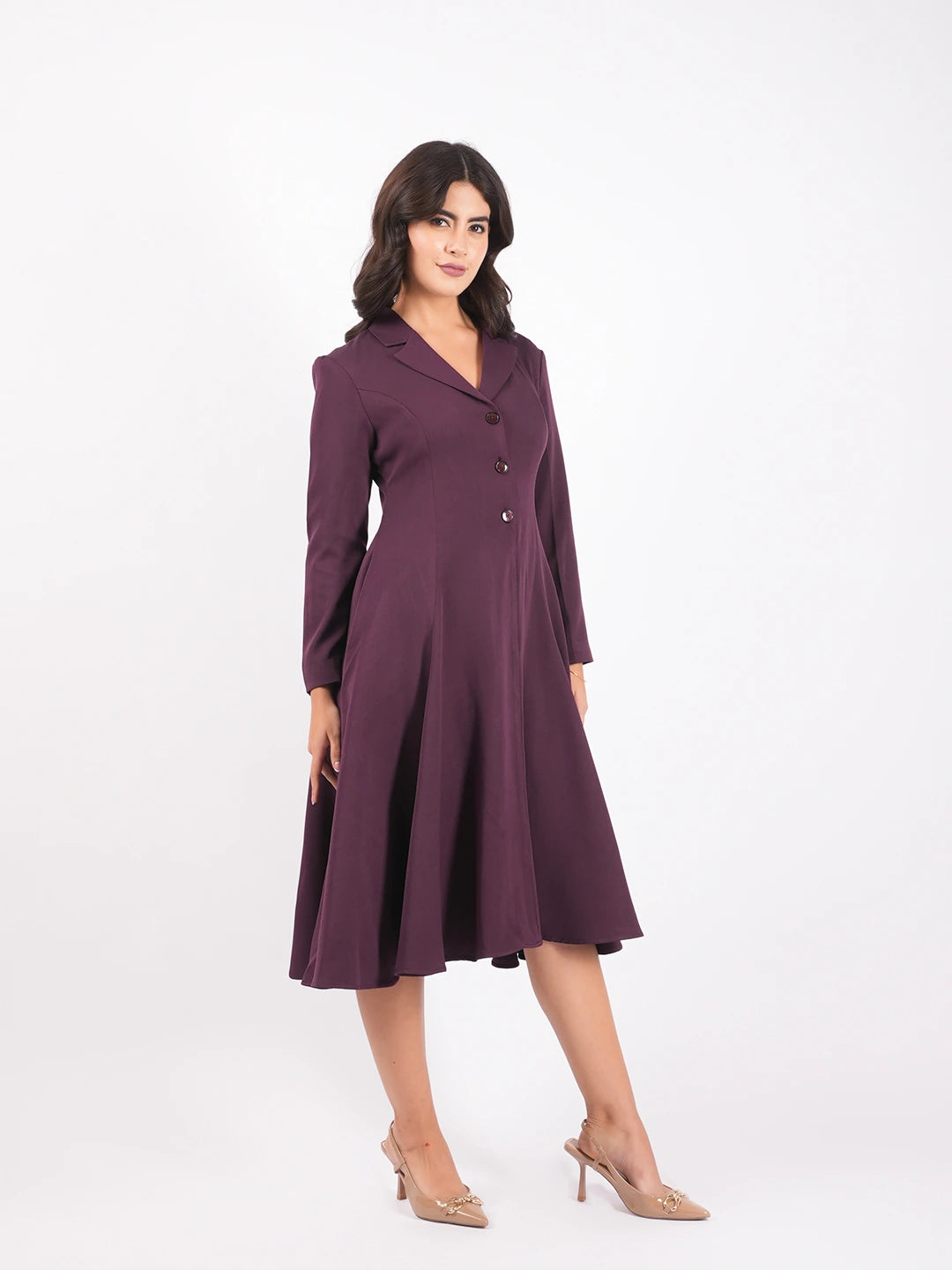 Exude Plum Enchant Flare Coat Dress
