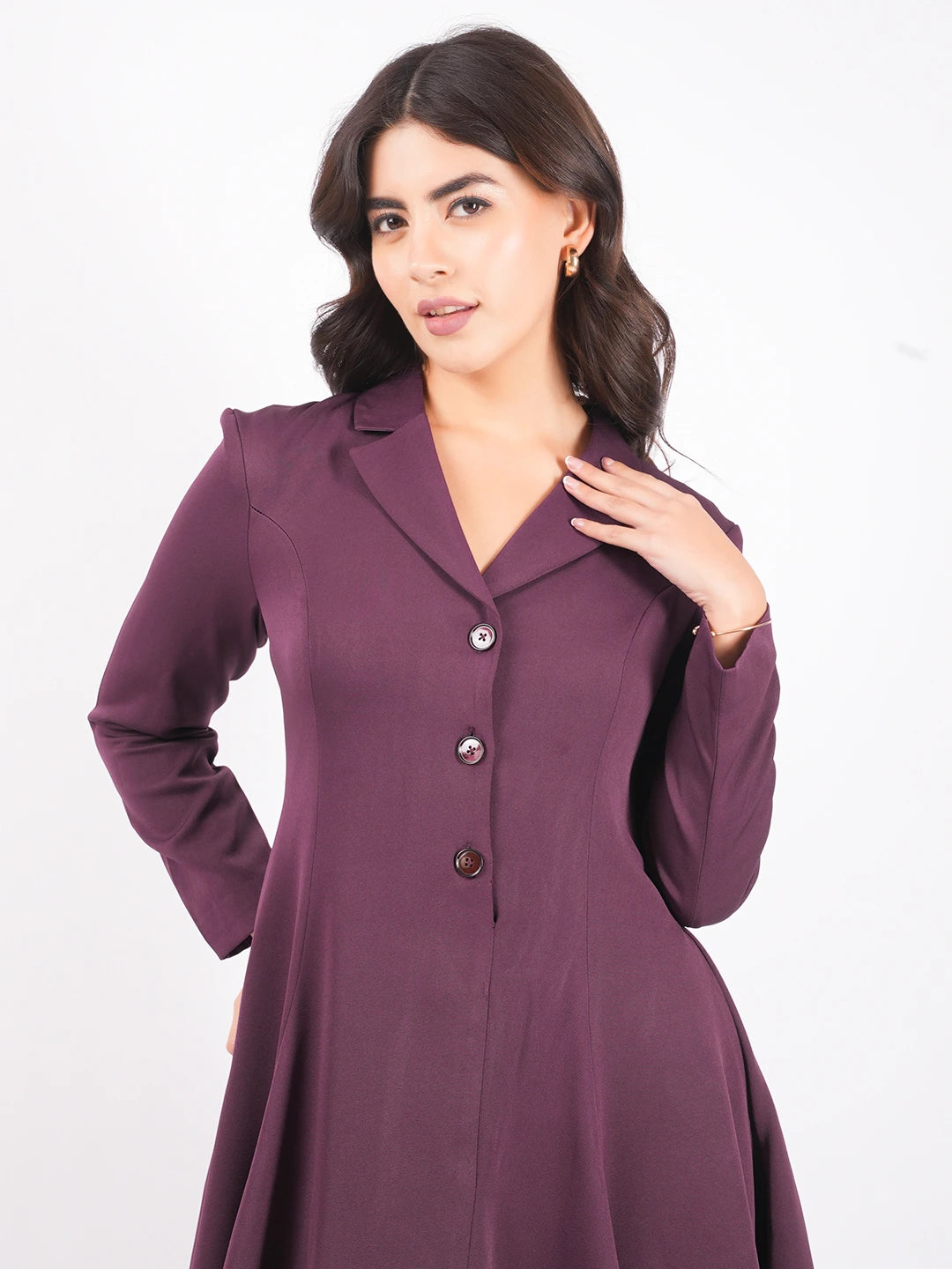 Exude Plum Enchant Flare Coat Dress