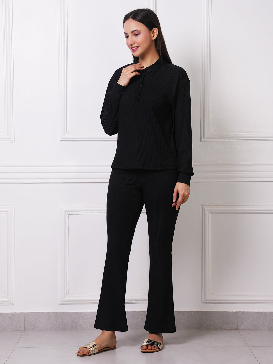 Black Polo Collar Co-ord Set