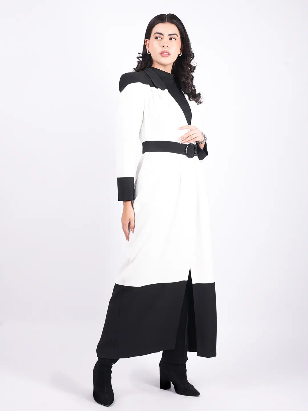 Exude Modern Monochrome Long Coat Coat
