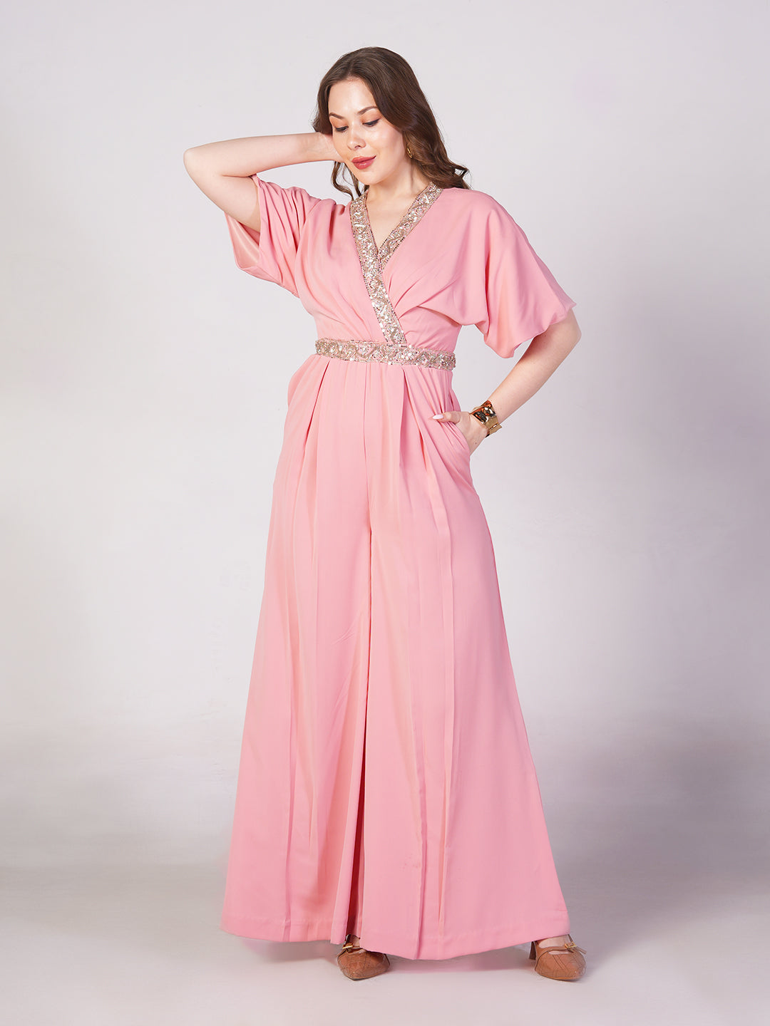 Blush Embellished Wrap Jumpsuit