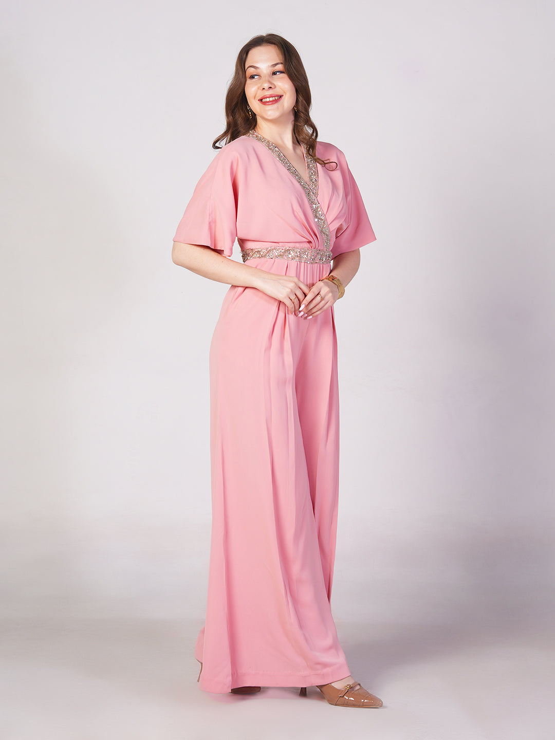 Blush Embellished Wrap Jumpsuit