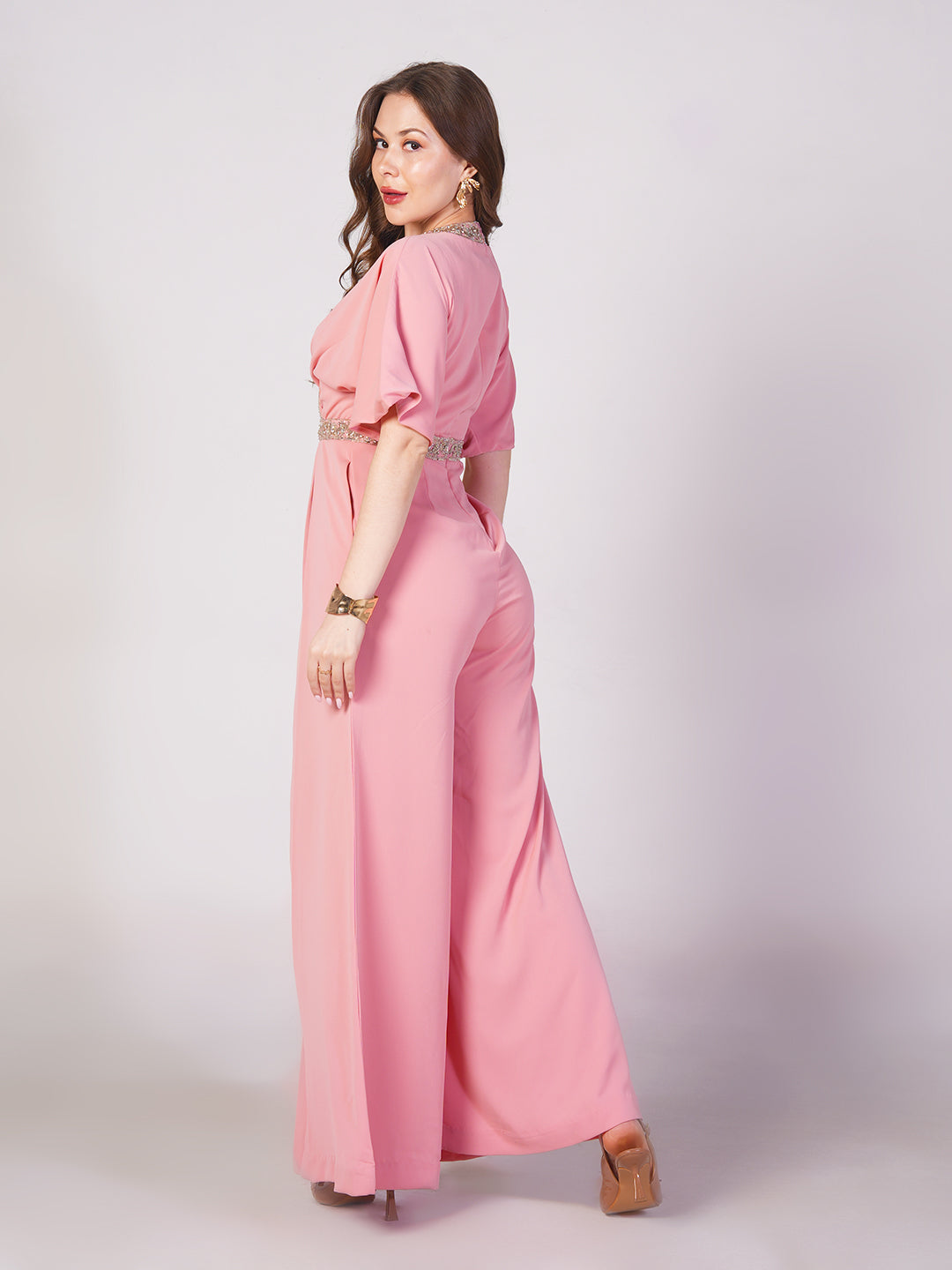 Blush Embellished Wrap Jumpsuit
