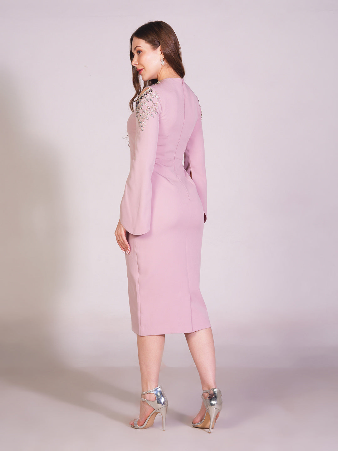 Blush Embellished Cold Shoulder Midi Dress