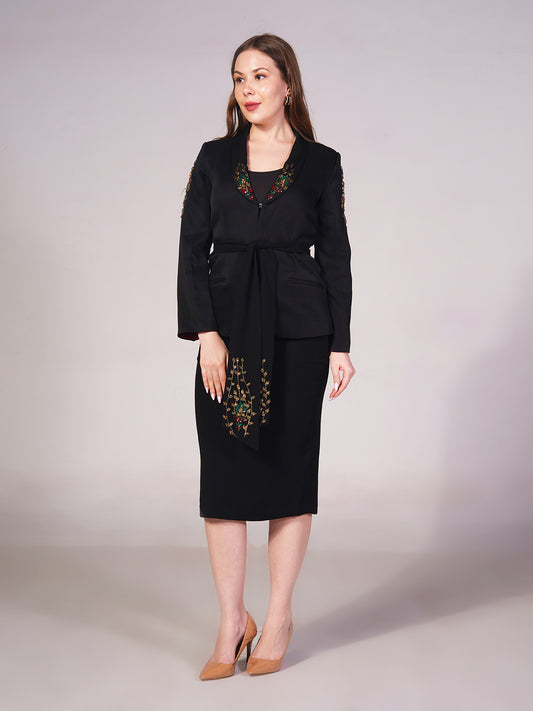 Embroidered Tailored Jacket & Midi Skirt Set