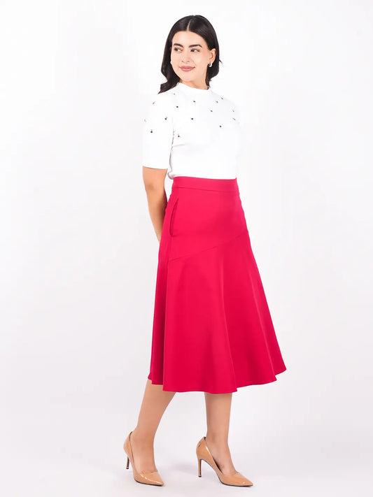 Exude Embellished Rib Knit Top with Bold A-Line Skirt