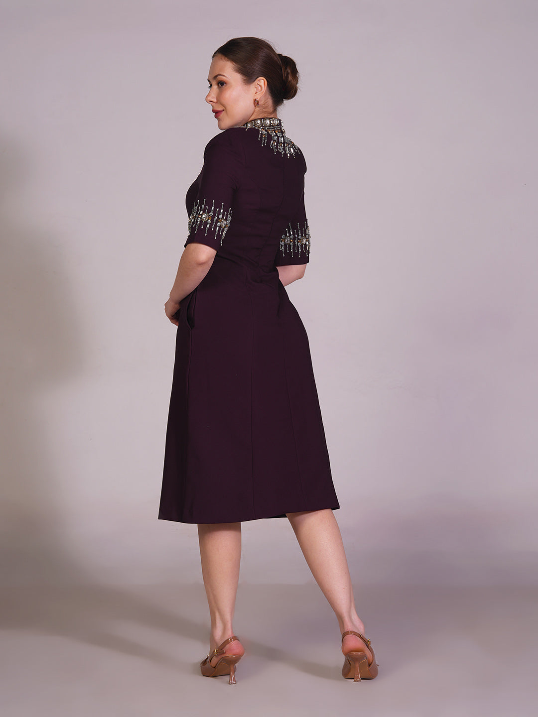 Embroidered Shoulder Sheath Dress