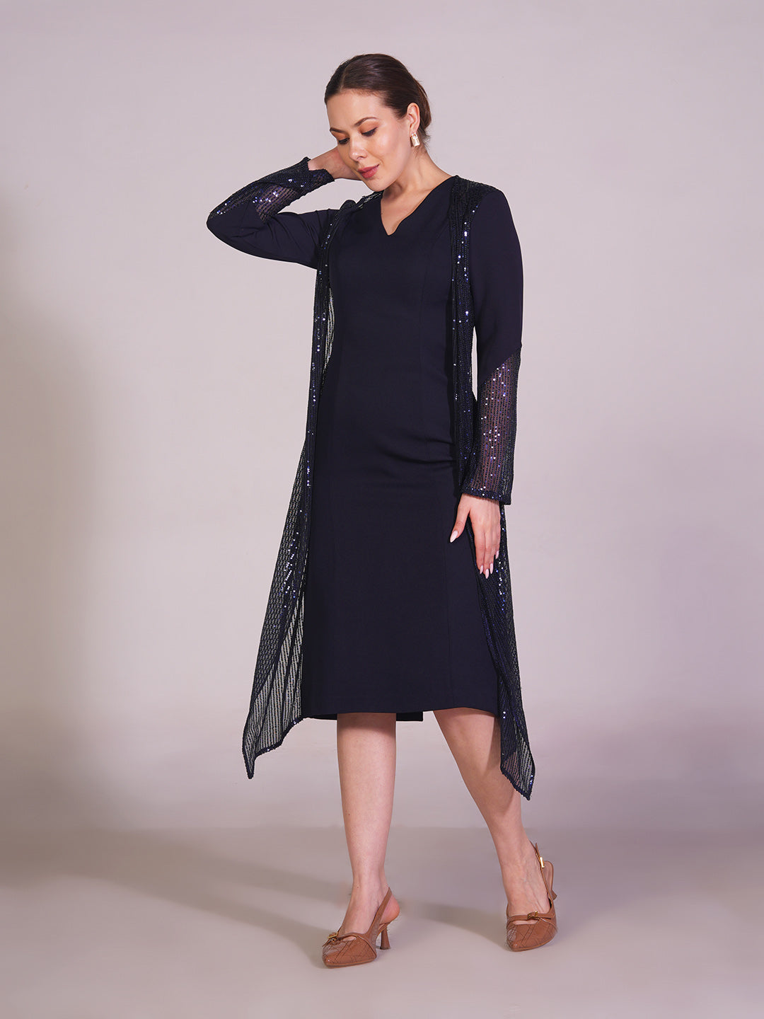 Midnight Veil Layered Midi Dress
