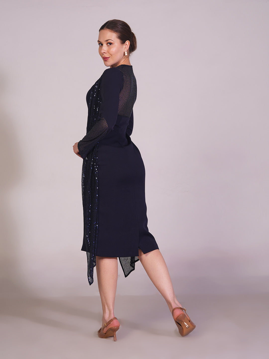 Midnight Veil Layered Midi Dress