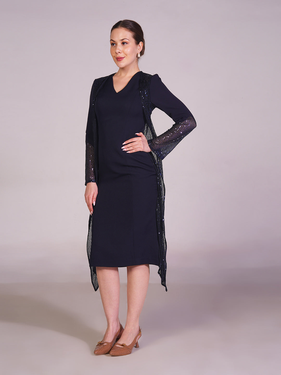 Midnight Veil Layered Midi Dress