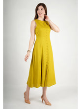 Exude Glowing Front Button Dress With Pockets (Lime Green)