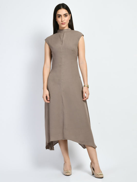Exude Vibrance Open Back Midi Dress Camel Beige Dresses