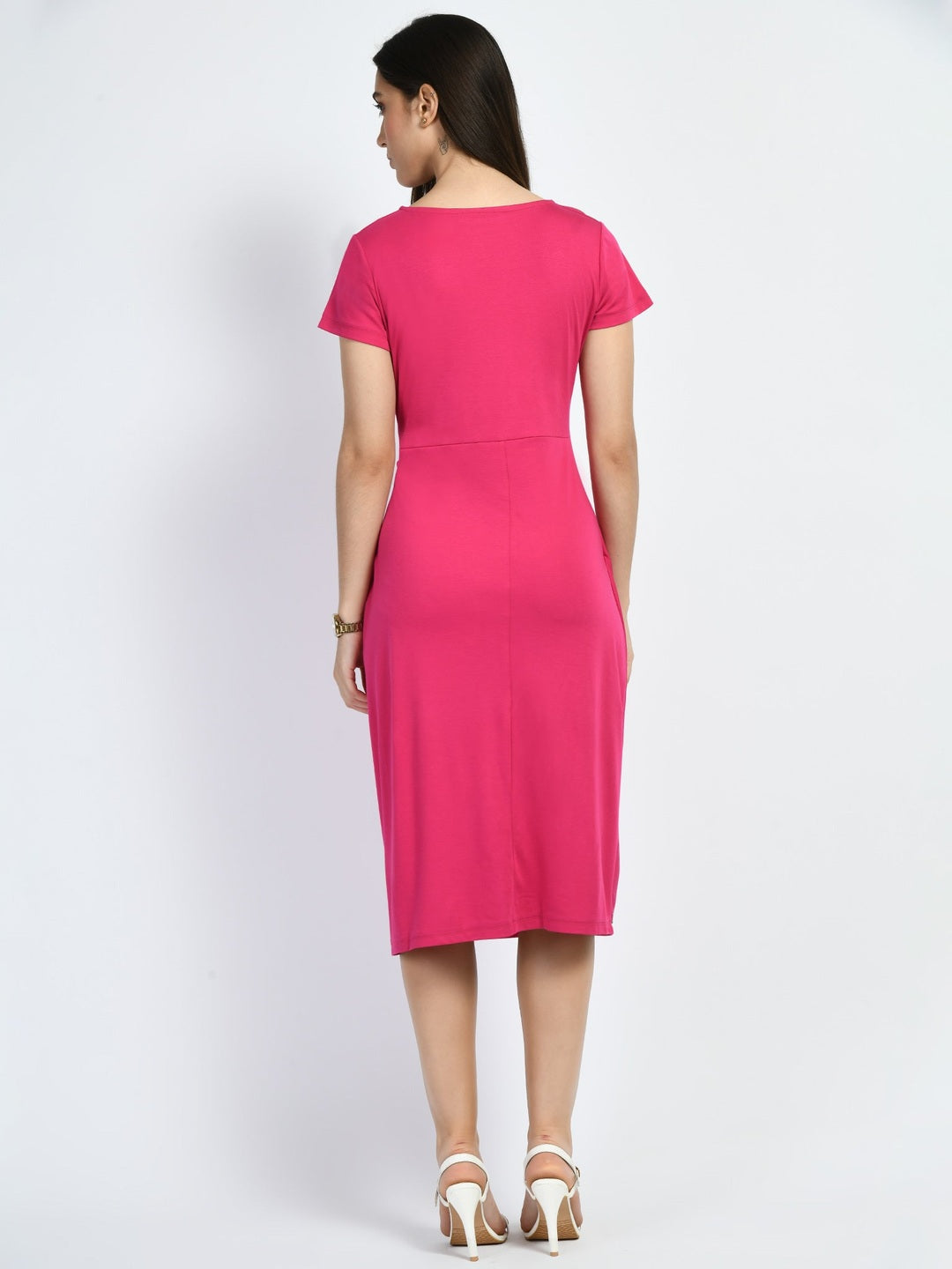 Exude Luminosity Side Knot Wrap Dress Hot Pink Dresses