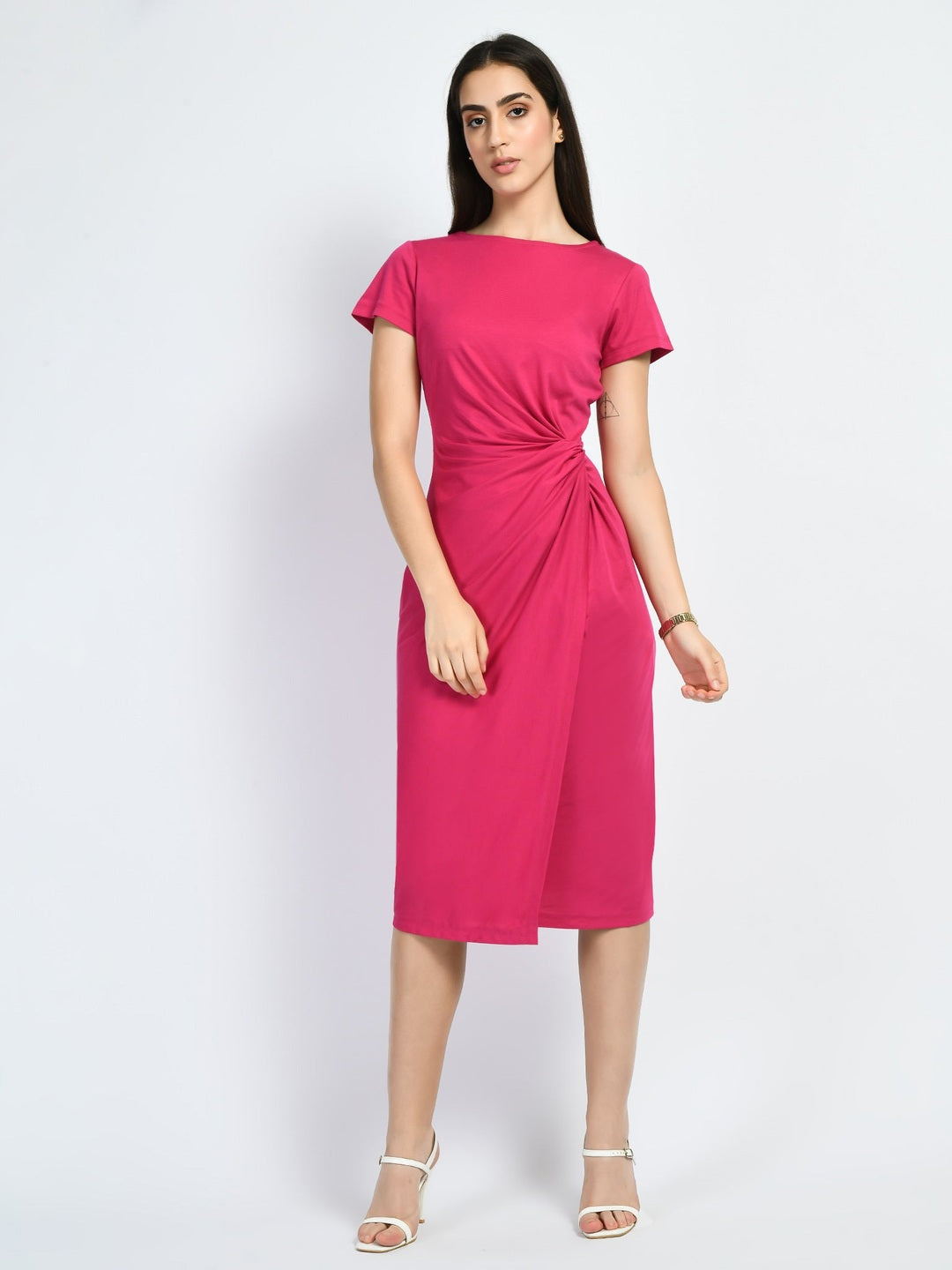 Exude Luminosity Side Knot Wrap Dress Hot Pink Dresses