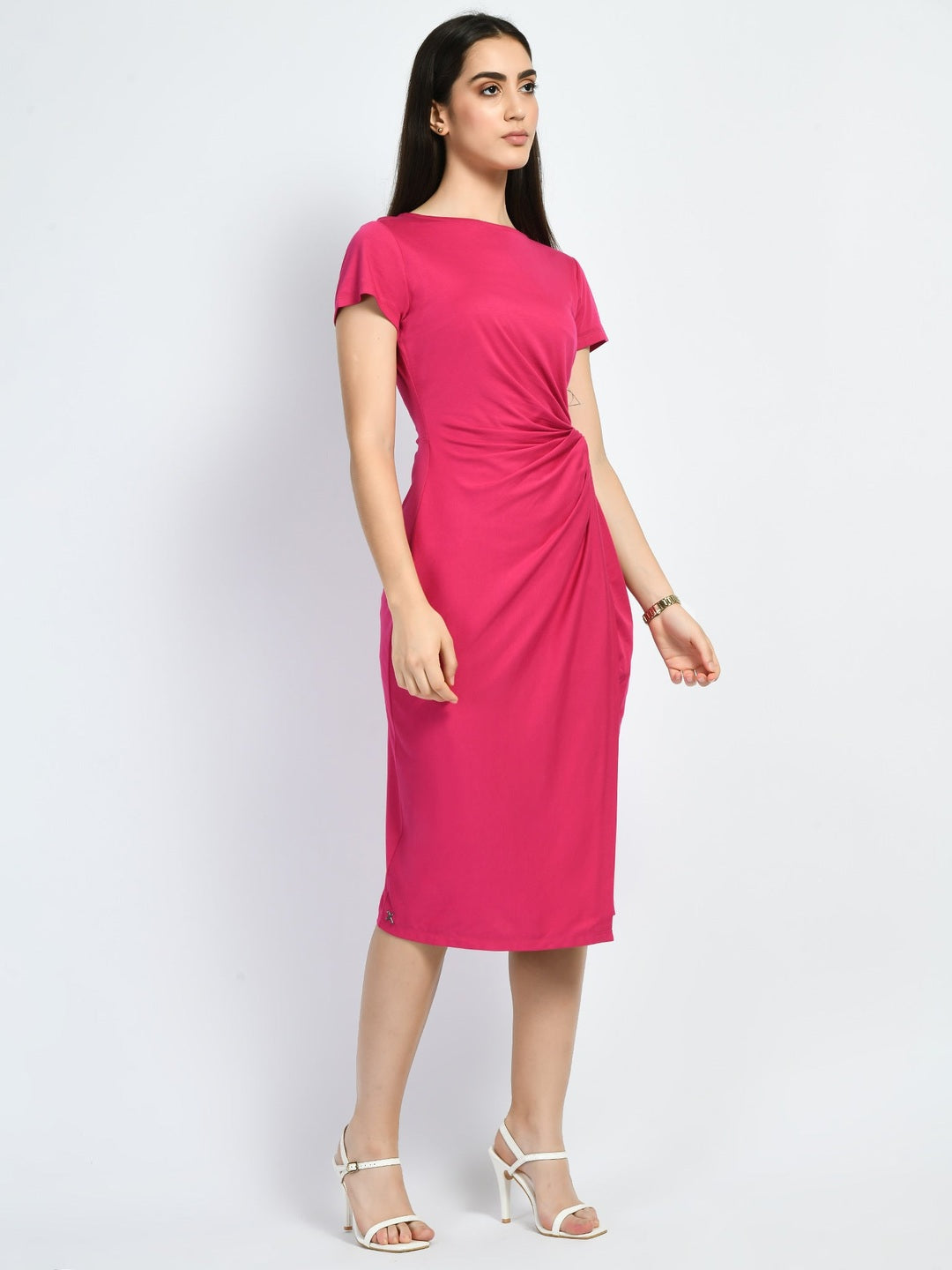Exude Luminosity Side Knot Wrap Dress Hot Pink Dresses