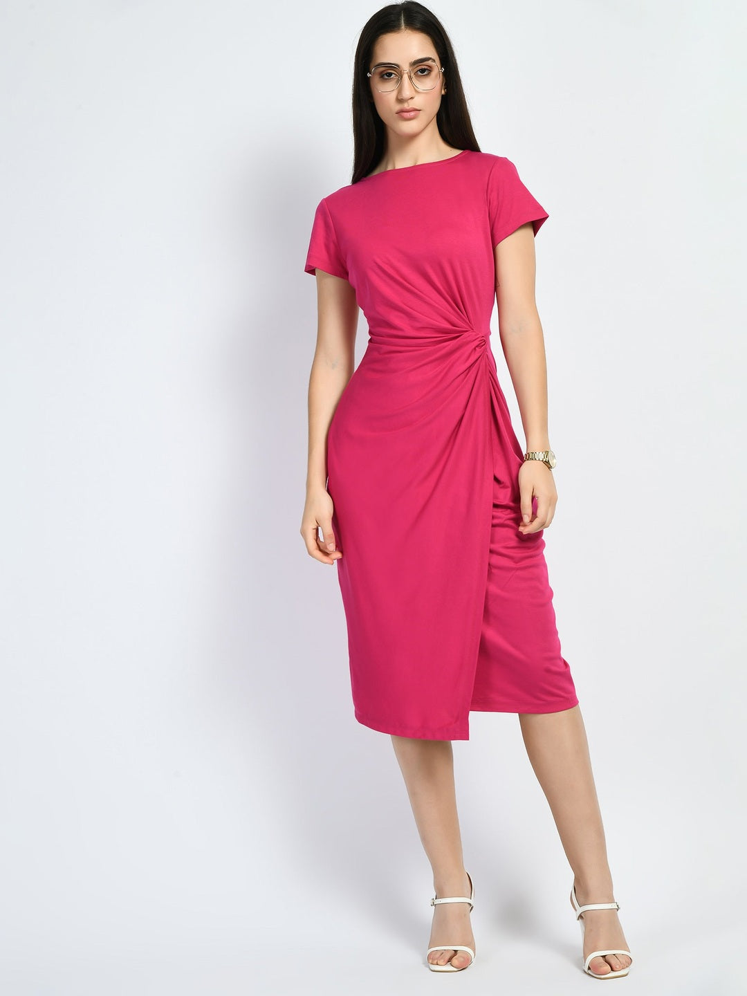 Exude Luminosity Side Knot Wrap Dress Hot Pink Dresses