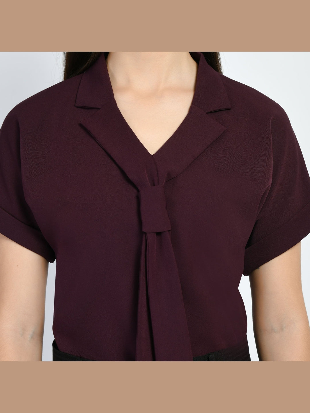 Exude Magnetism Solid Wide Leg Trousers With Blazer Tie Top Co-ord Wine Co-ord Sets