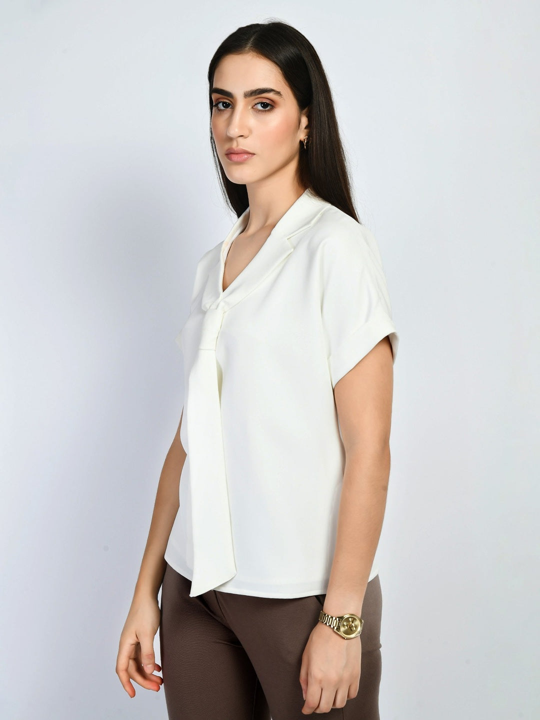 Exude Transcendence Blazer Top with Front Tie White Tops