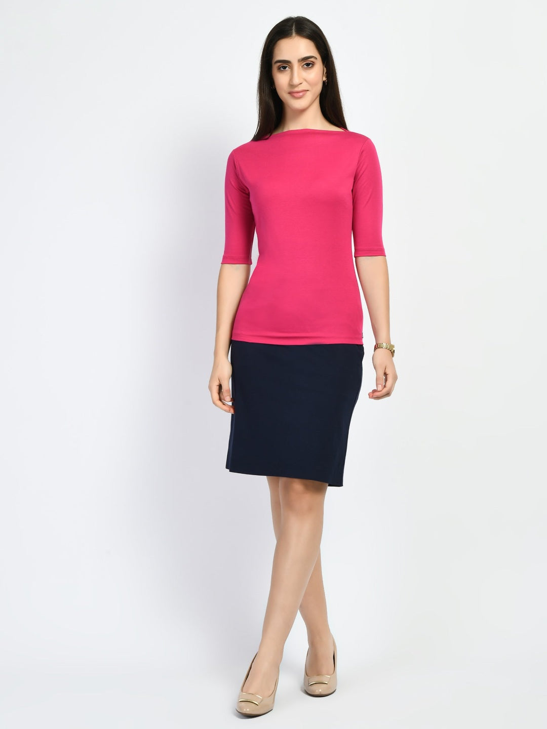 Exude Magic Boat Neck T-shirt Hot Pink T-Shirts