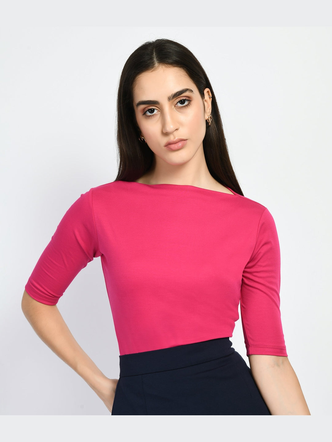 Exude Magic Boat Neck T-shirt Hot Pink T-Shirts